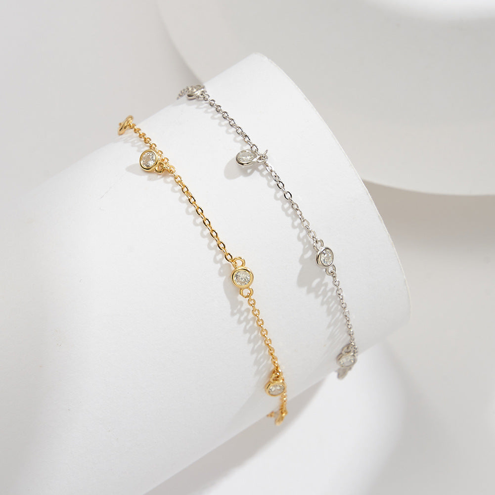 Celeste Zircon Charm Anklet-S925 Sterling Silver