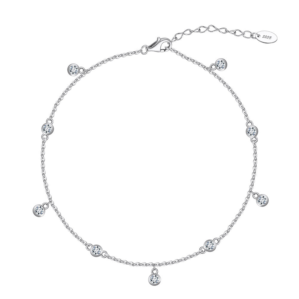 Celeste Zircon Charm Anklet-S925 Sterling Silver
