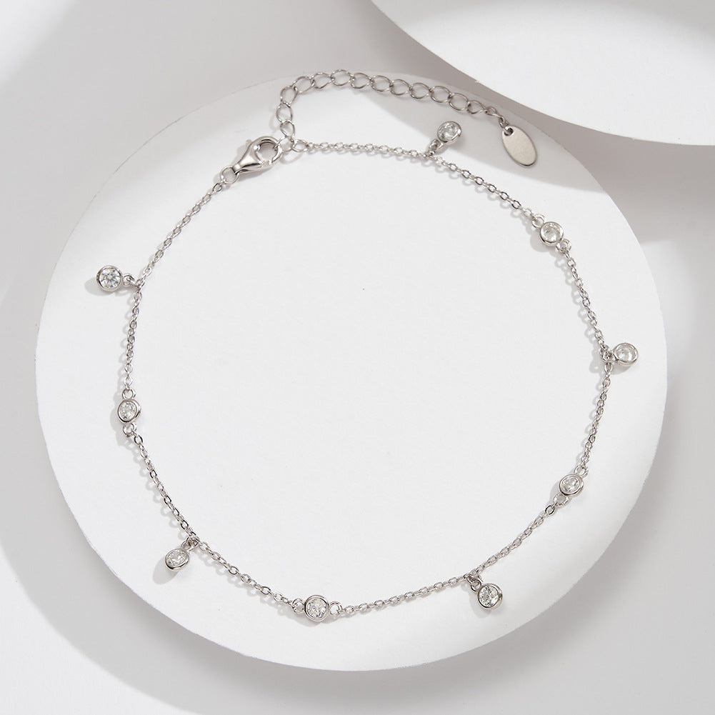 Celeste Zircon Charm Anklet-S925 Sterling Silver