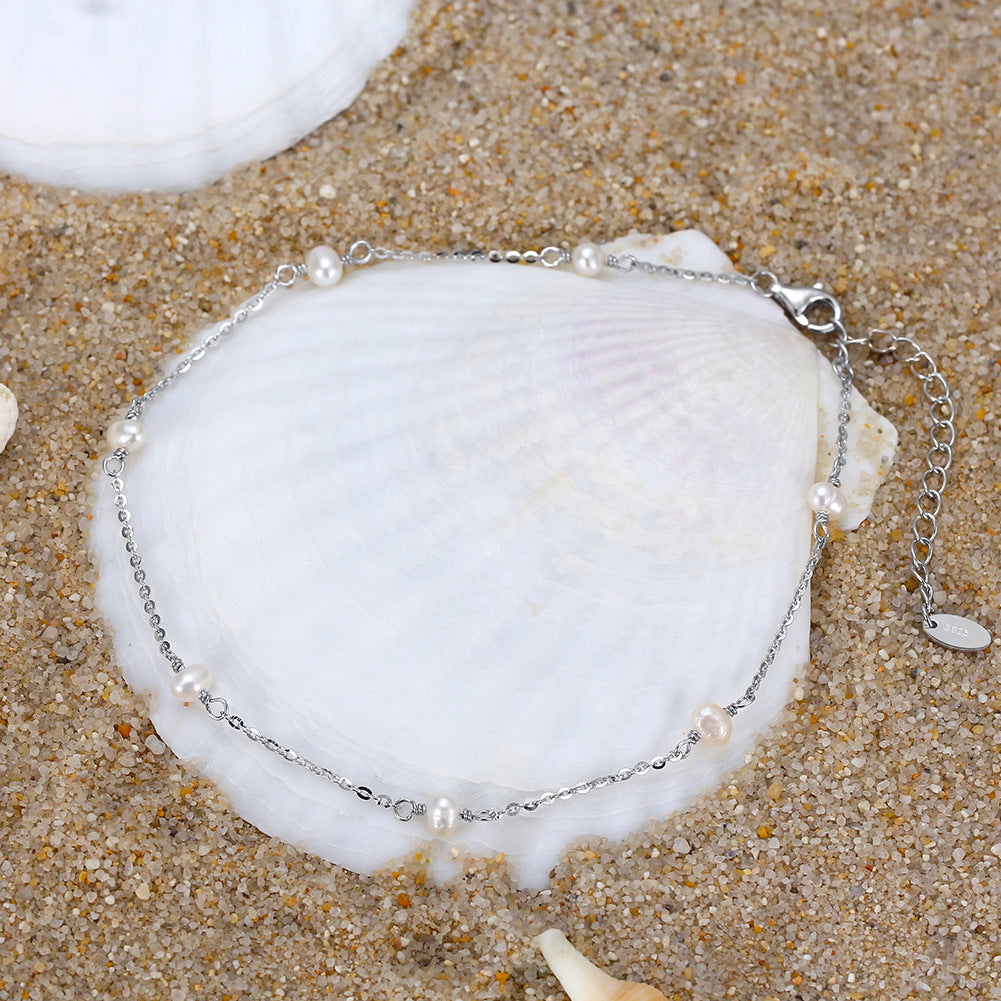 Luna Baroque Pearl Anklet-S925 Sterling Silver