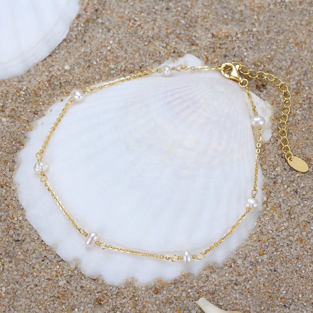 Luna Baroque Pearl Anklet-S925 Sterling Silver