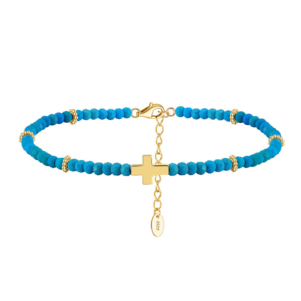 Sacred Sky Turquoise Cross Anklet-S925 Sterling Silver