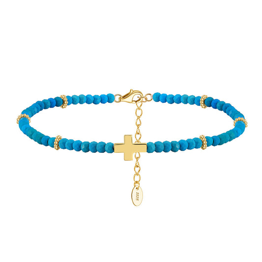 Sacred Sky Turquoise Cross Anklet-S925 Sterling Silver