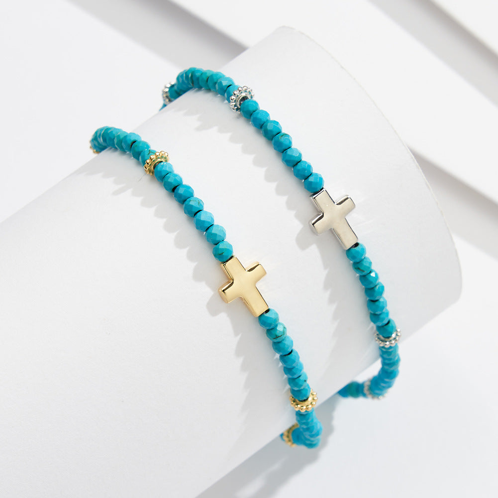 Sacred Sky Turquoise Cross Anklet-S925 Sterling Silver