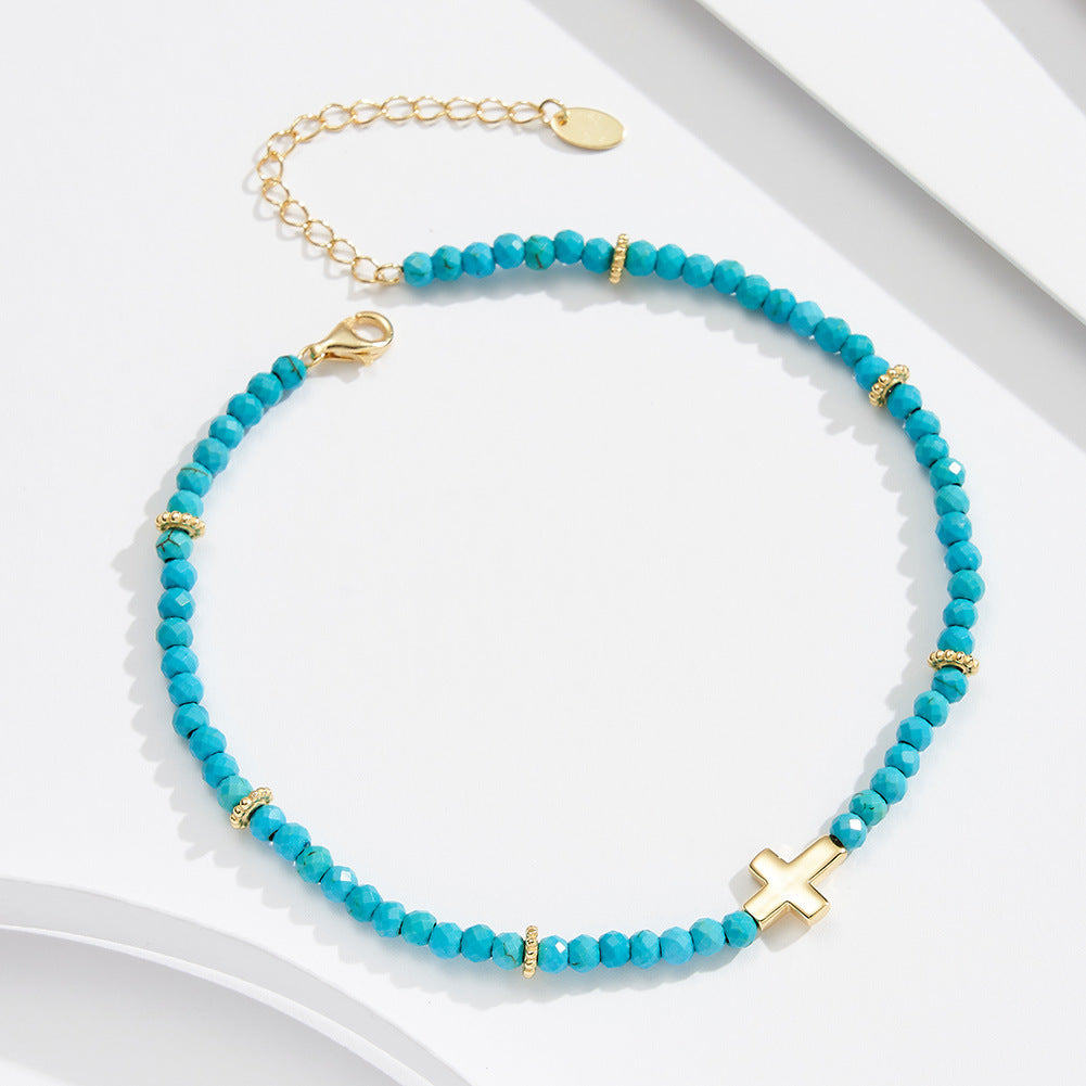 Sacred Sky Turquoise Cross Anklet-S925 Sterling Silver