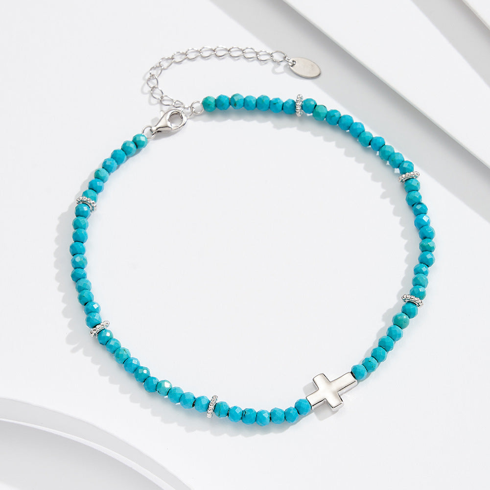Sacred Sky Turquoise Cross Anklet-S925 Sterling Silver