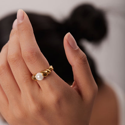 Adiffu Pearl Bread Ring In Geometric Shape