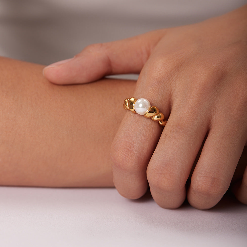 Adiffu Pearl Bread Ring In Geometric Shape