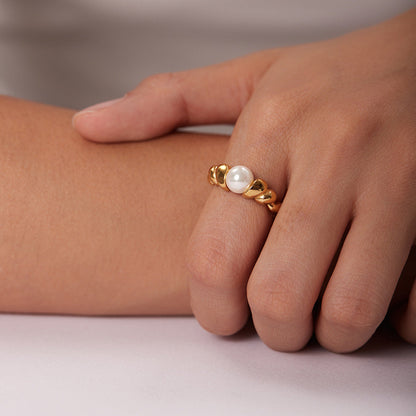 Adiffu Pearl Bread Ring In Geometric Shape