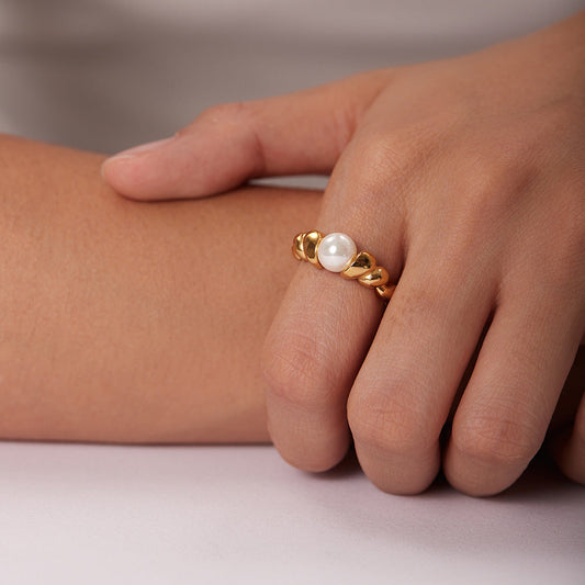 Adiffu Pearl Bread Ring In Geometric Shape