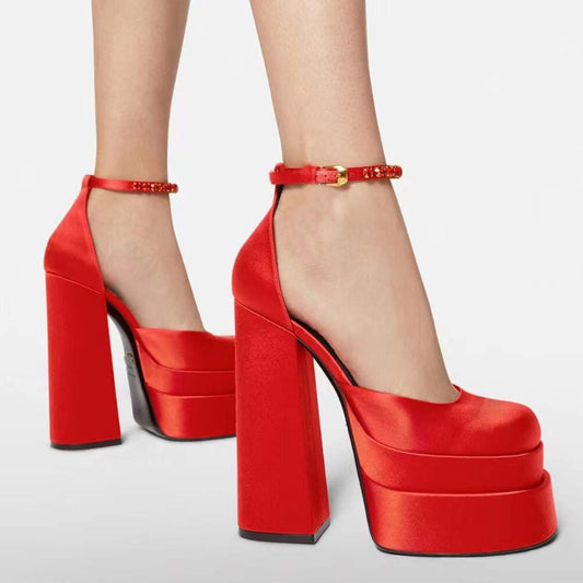 Adiffu Fashion Ankle Strap Pumps Chunky heels