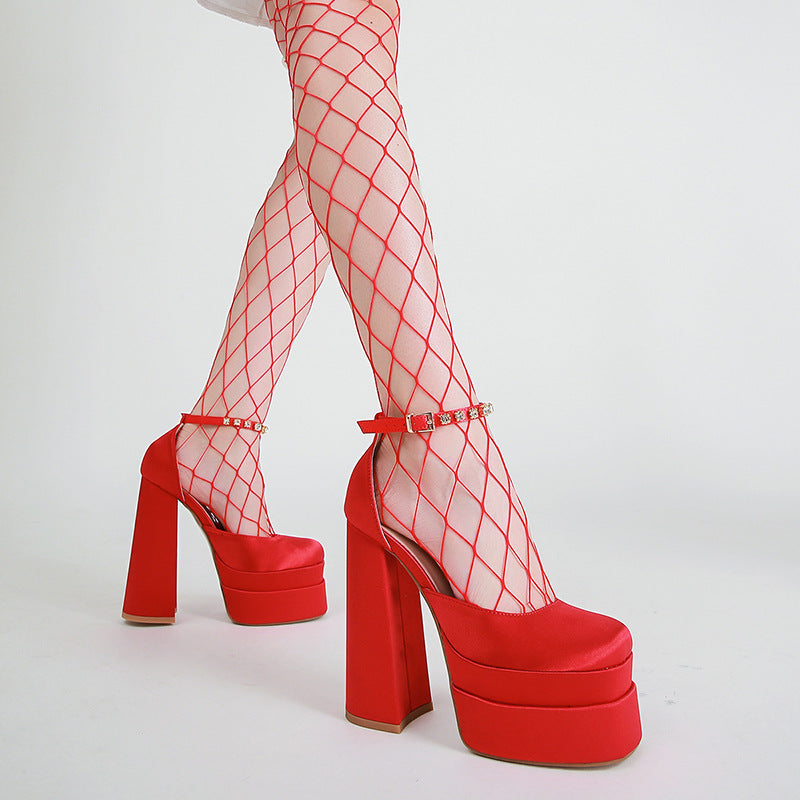 Adiffu Fashion Ankle Strap Pumps Chunky heels