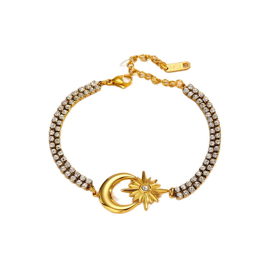 Luxury Gold Sun & Moon Bracelet – Celestial Adjustable Charm Bracelet for Women, Dainty Elegant Jewelry Gift