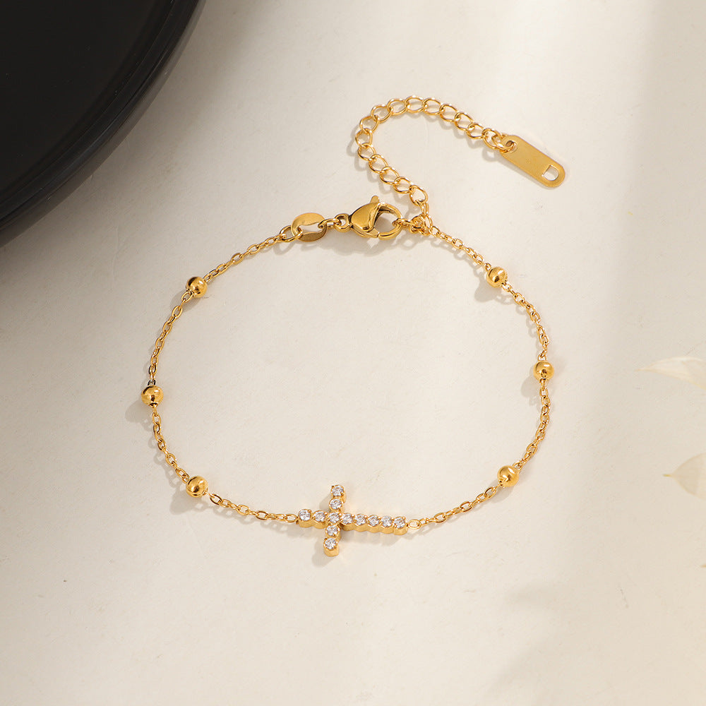 Bold Gold Plated Cross Charm Bracelet