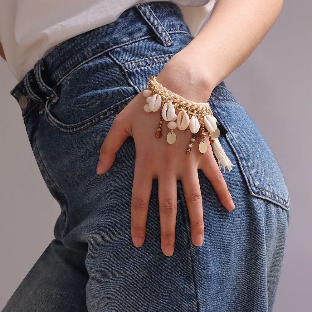 Boho Beaded Shell Chain Bracelet