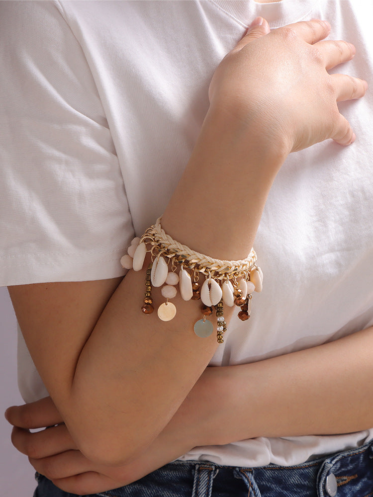 Boho Beaded Shell Chain Bracelet