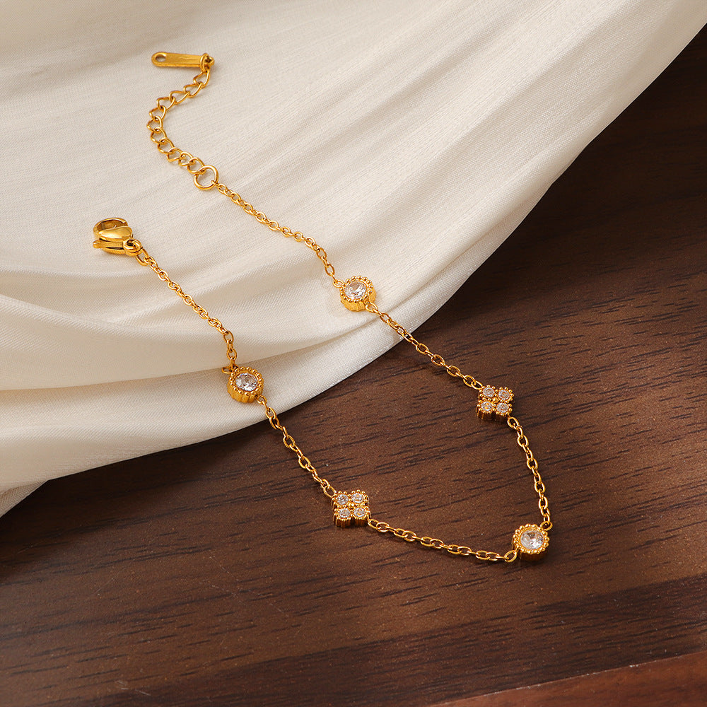Elegant Minimalist Flower-shaped Circular Zirconia Bracelet