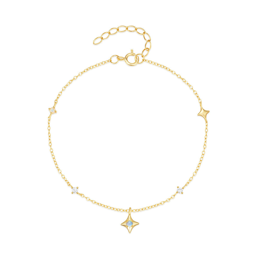 S925 Sterling Silver Four-Point Star CZ Bracelet