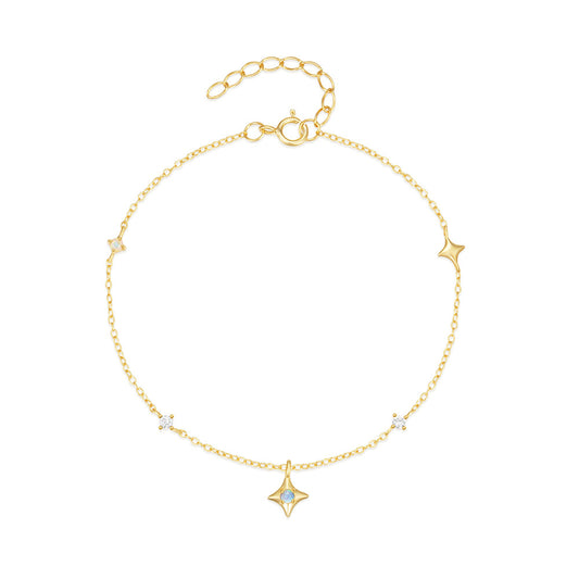 S925 Sterling Silver Four-Point Star CZ Bracelet