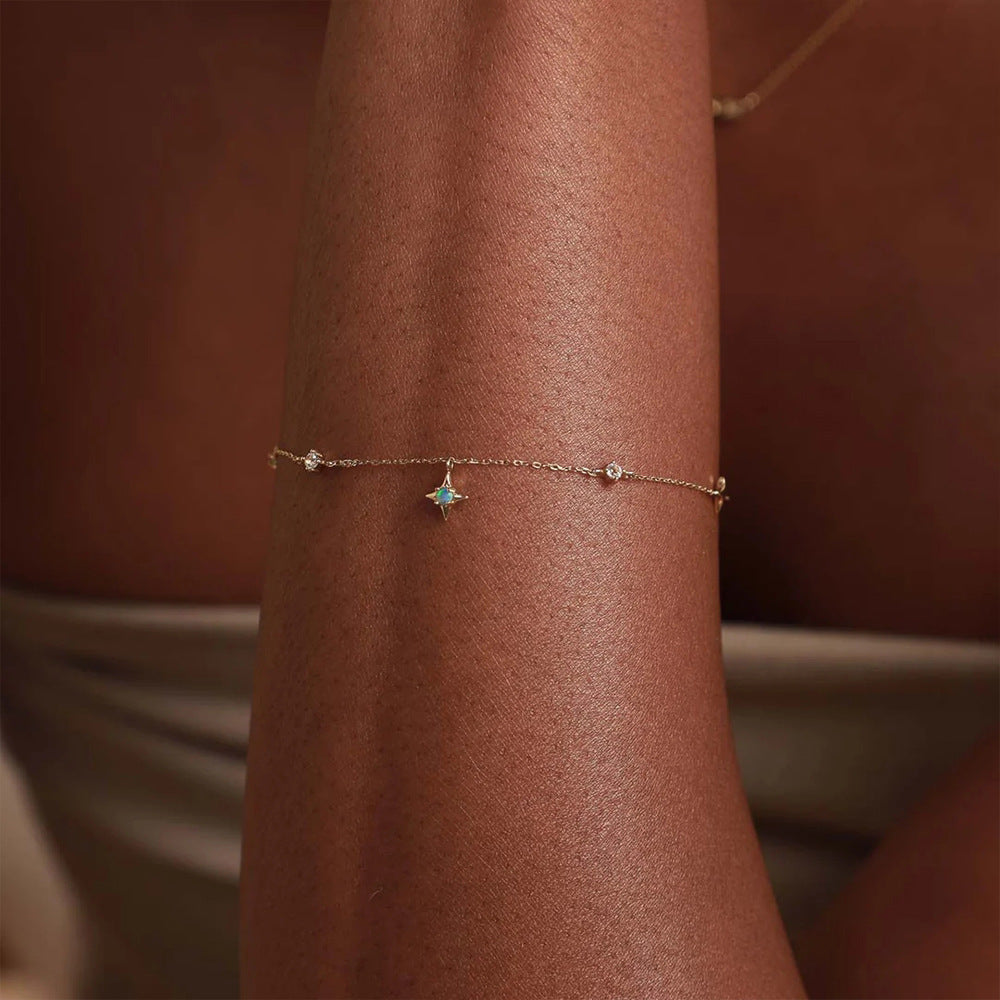 S925 Sterling Silver Four-Point Star CZ Bracelet