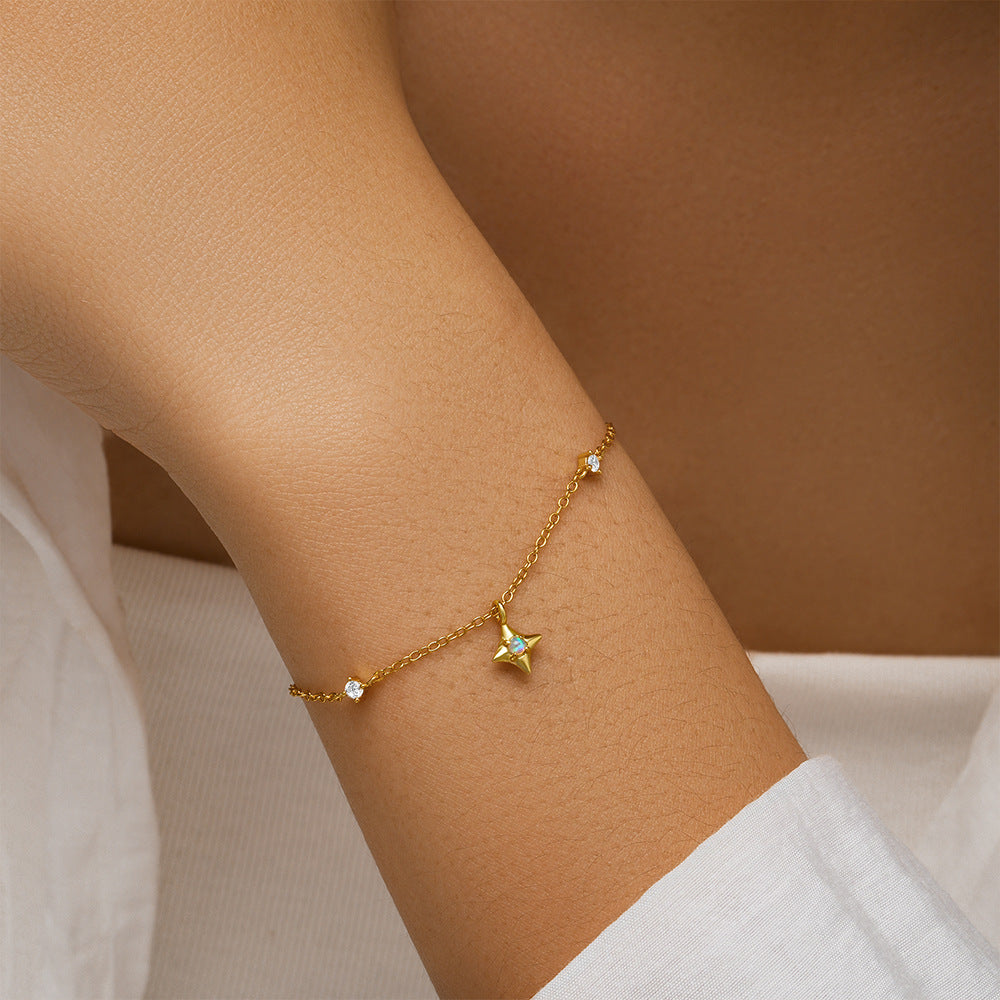 S925 Sterling Silver Four-Point Star CZ Bracelet