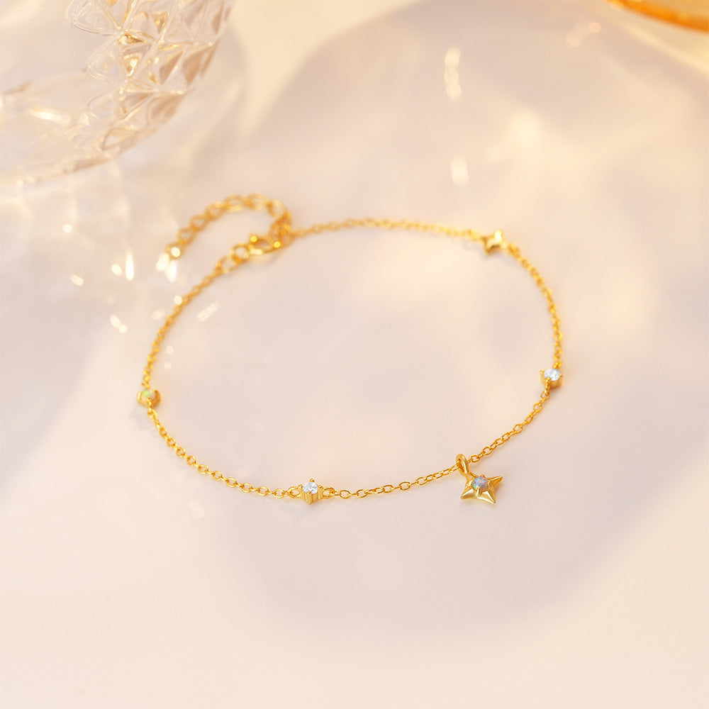 S925 Sterling Silver Four-Point Star CZ Bracelet