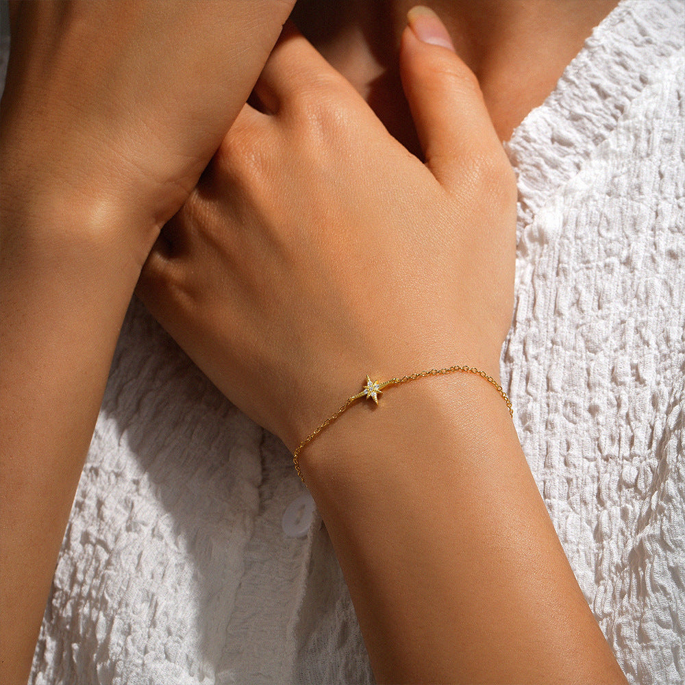 Dainty Eight-Point Star Diamond Bracelet for Women