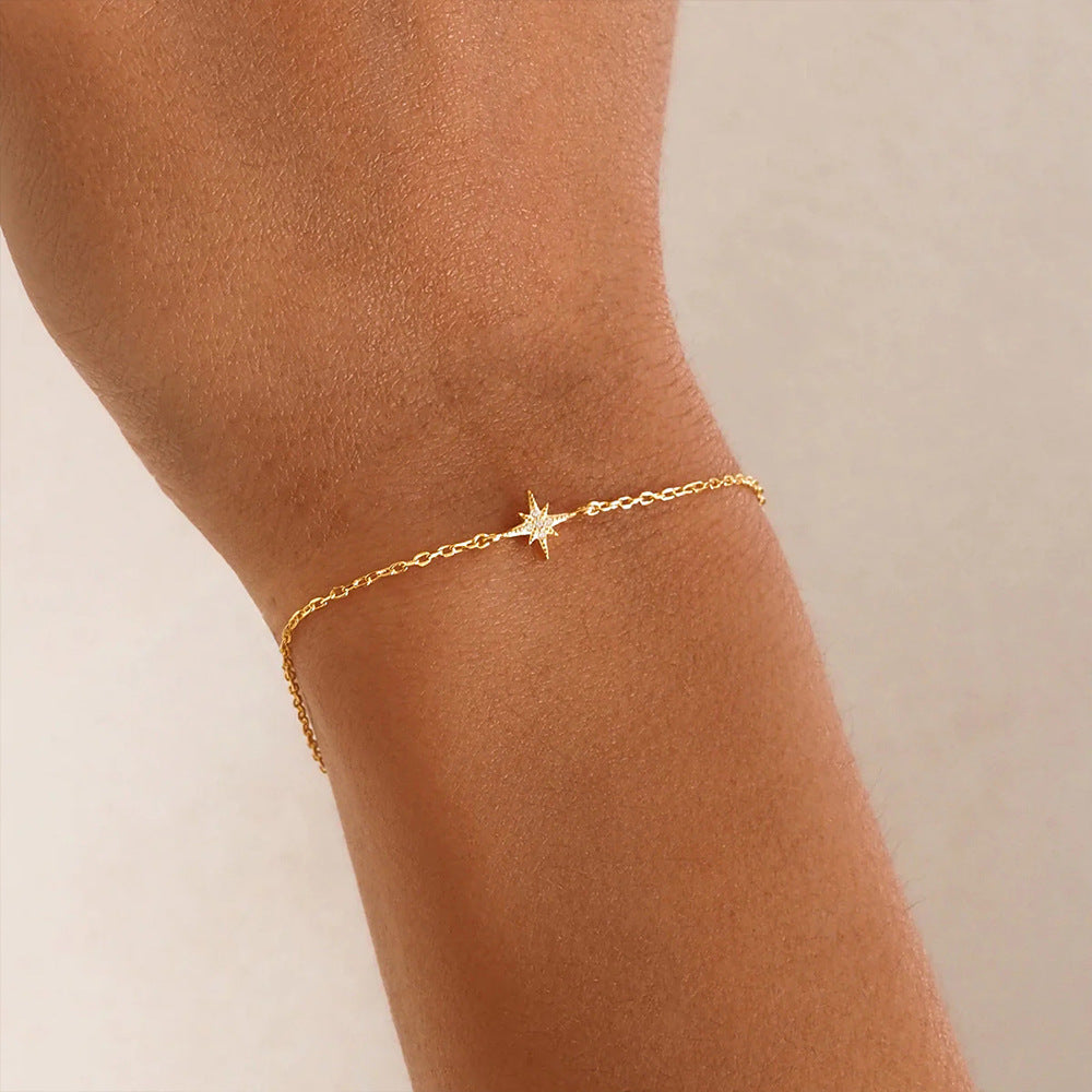 Dainty Eight-Point Star Diamond Bracelet for Women