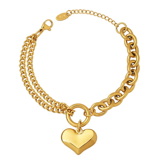 Luxe Cuban Heart Link Bracelet–18K Gold Stainless Steel