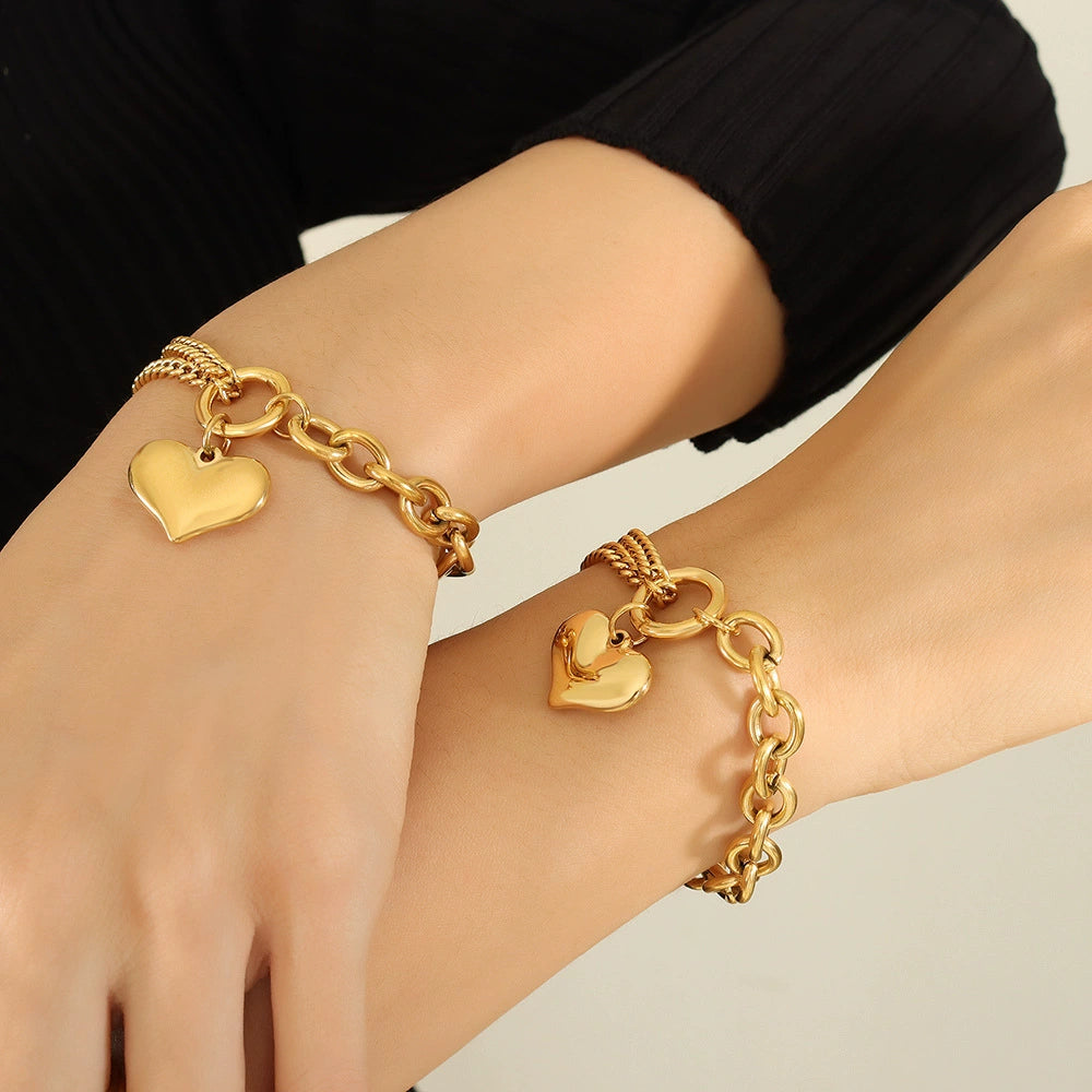 Luxe Cuban Heart Link Bracelet–18K Gold Stainless Steel