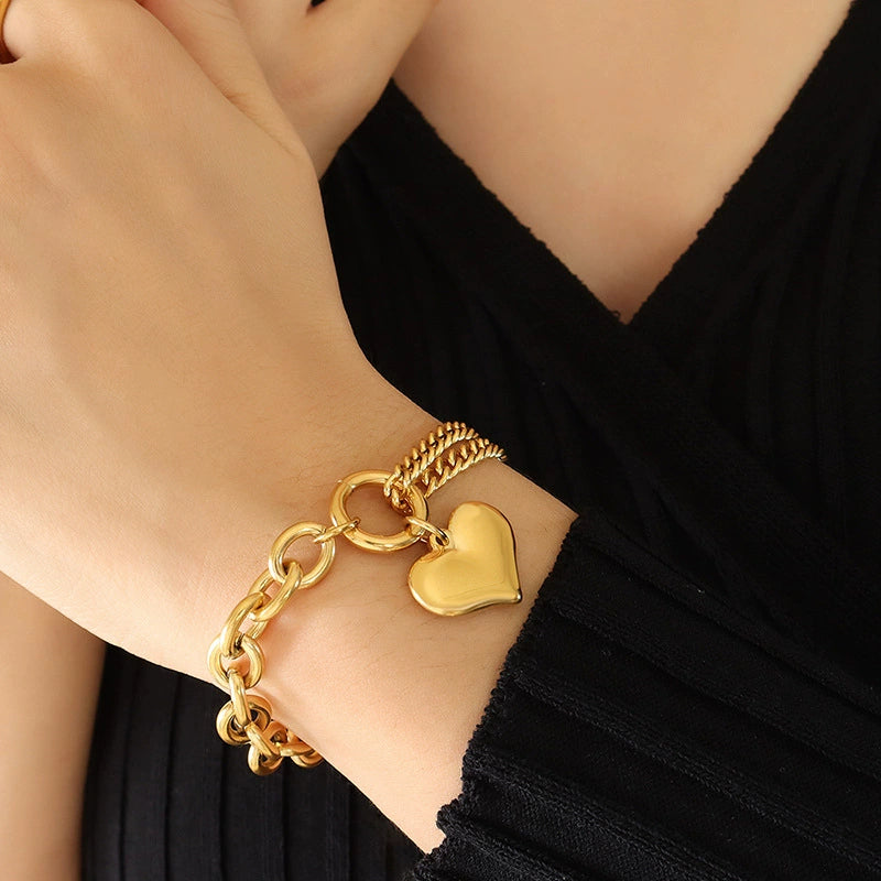 Luxe Cuban Heart Link Bracelet–18K Gold Stainless Steel