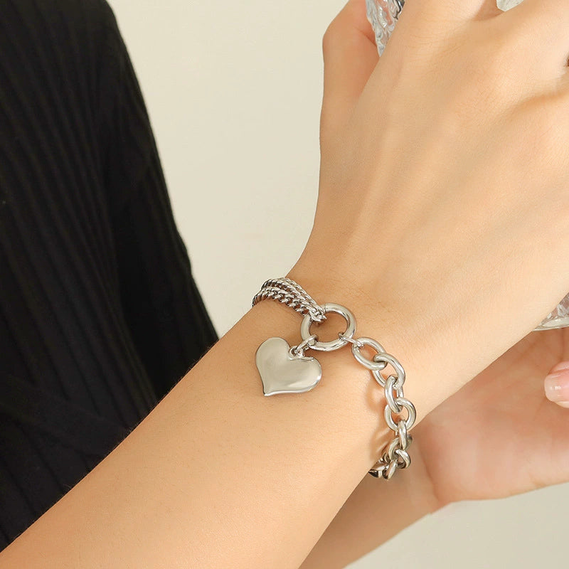 Luxe Cuban Heart Link Bracelet–18K Gold Stainless Steel