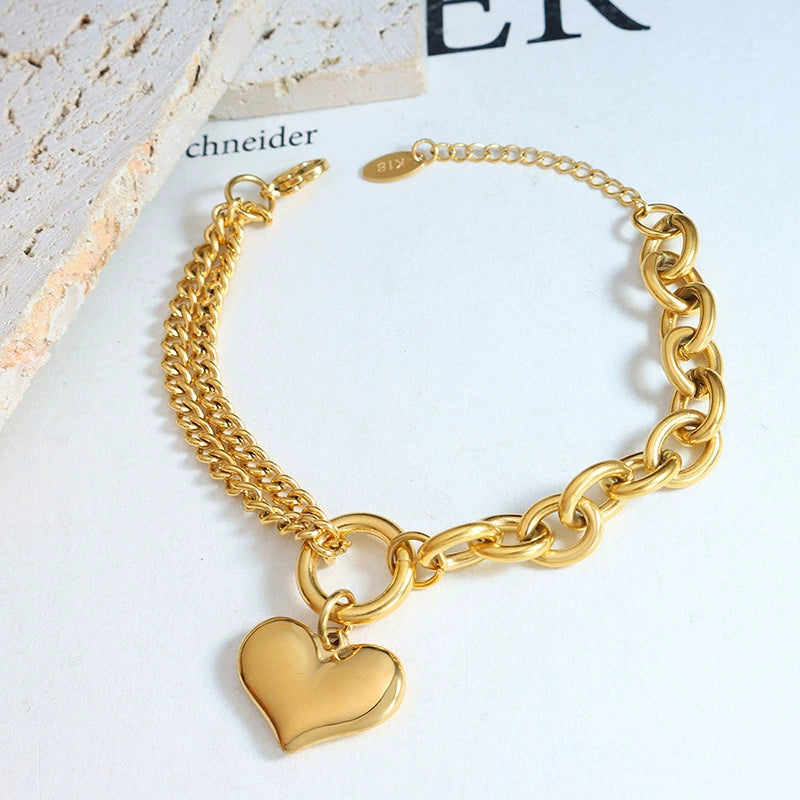 Luxe Cuban Heart Link Bracelet–18K Gold Stainless Steel