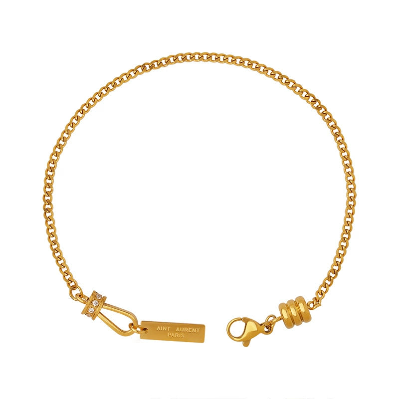 Korean Vintage Zircon Initial Tag Bracelet