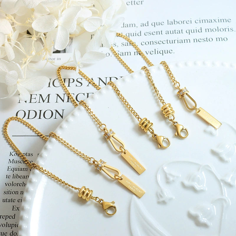 Korean Vintage Zircon Initial Tag Bracelet