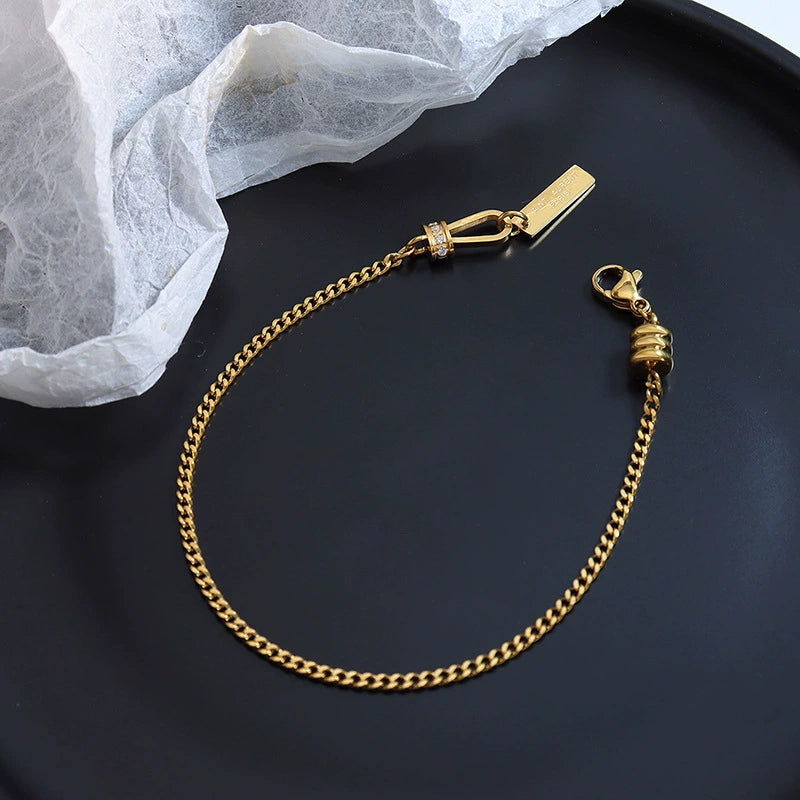 Korean Vintage Zircon Initial Tag Bracelet