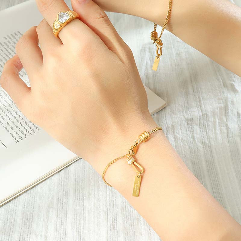 Korean Vintage Zircon Initial Tag Bracelet