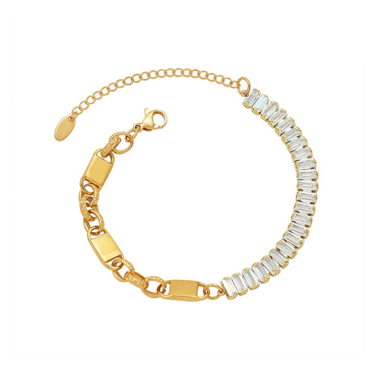 Elegant Zircon Beaded Chain Bracelet-Gold Stainless Steel