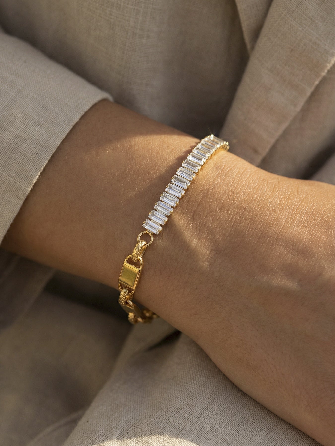 Elegant Zircon Beaded Chain Bracelet-Gold Stainless Steel