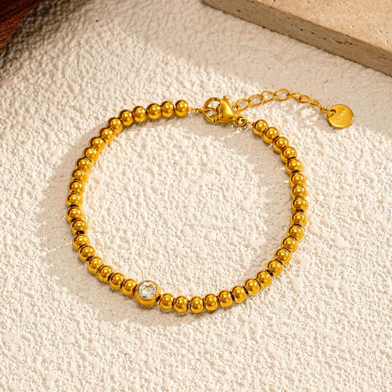 Trendy 18K Gold Beaded Zircon Bracelet