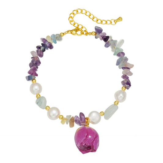 Floral Resin Pearl Statement Bracelet