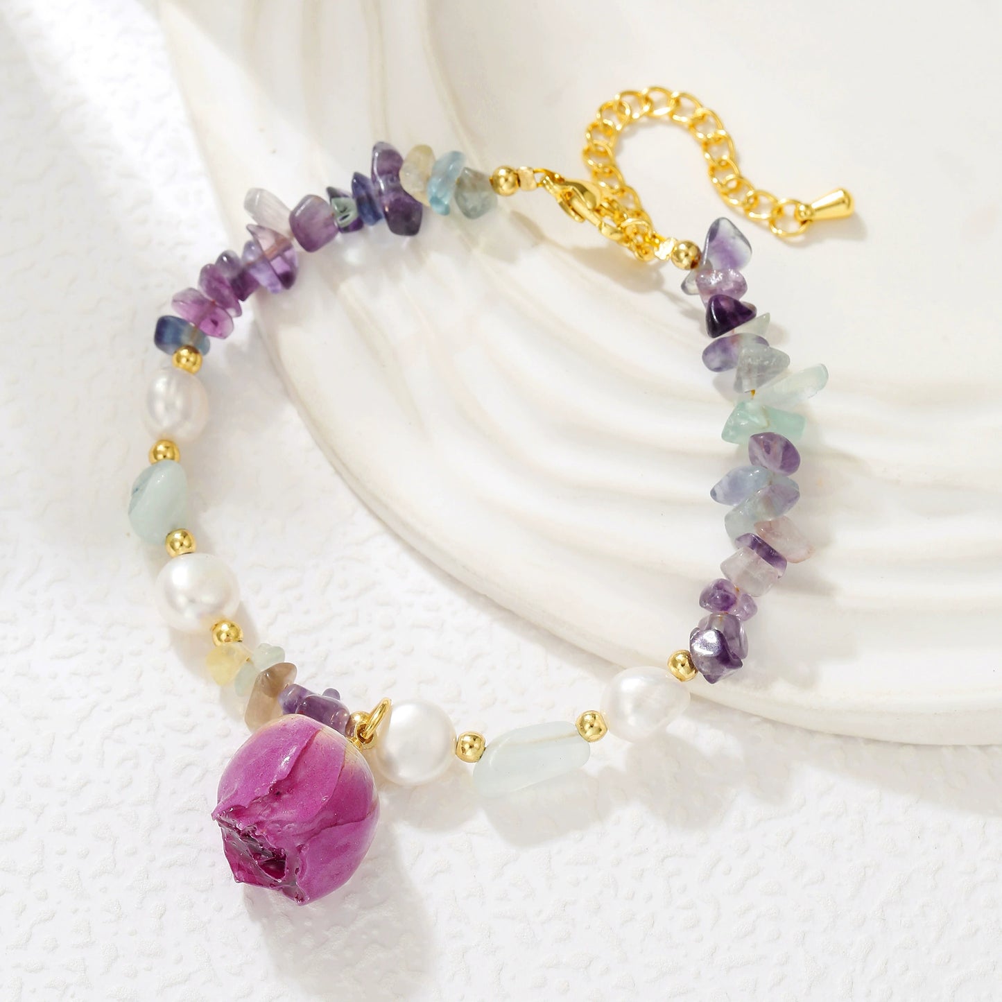 Floral Resin Pearl Statement Bracelet