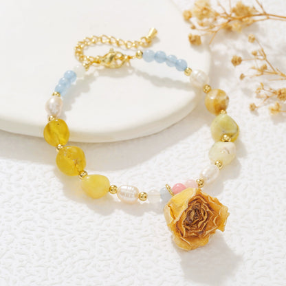 Floral Resin Pearl Statement Bracelet
