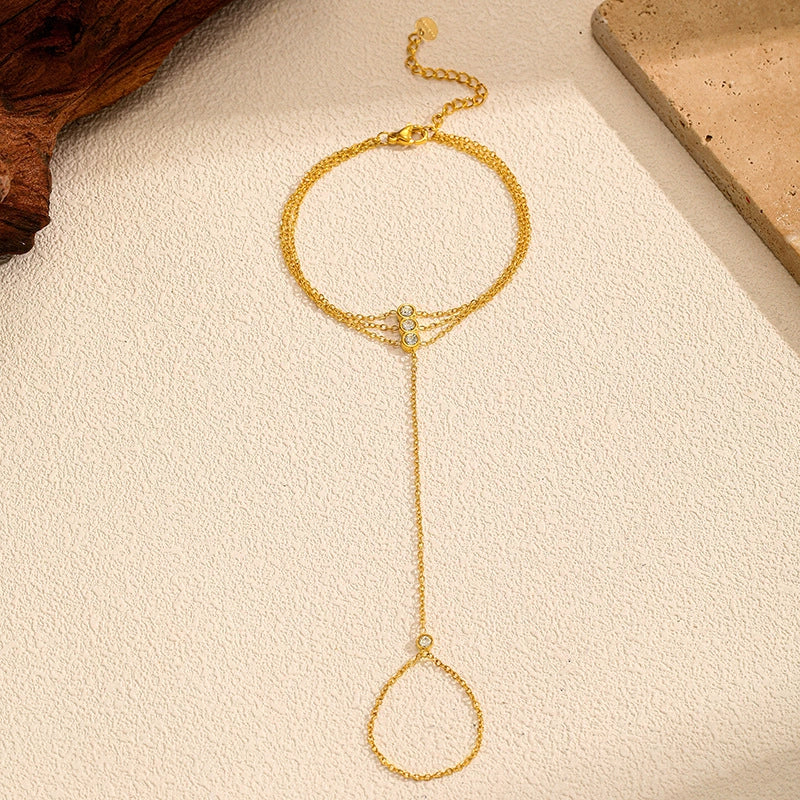 Minimalist Hand Chain Ring Bracelet Set