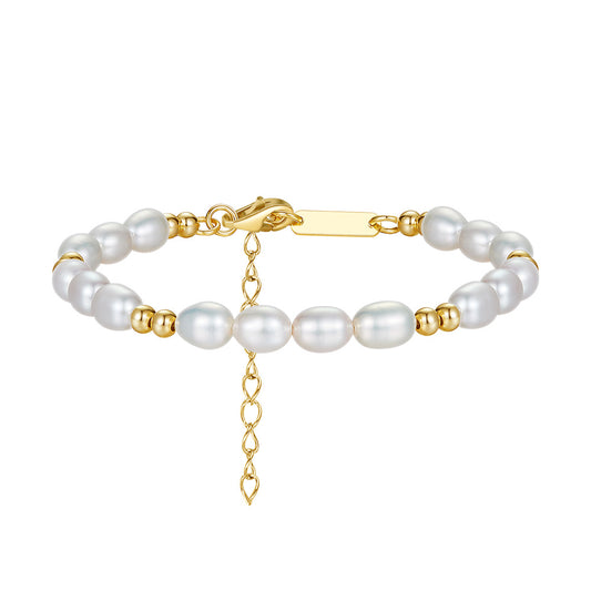 LumiPearl™ S925 Sterling Silver Gold Bead Freshwater Pearl Adjustable Bracelet