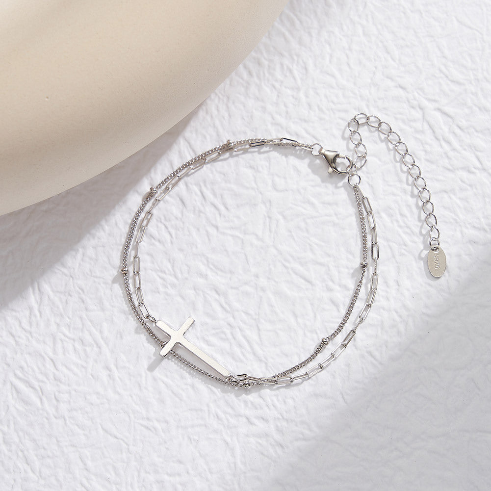 FaithLine™ S925 Sterling Silver Minimalist Double-Layer Cross Bracelet (Gold & Silver Edition)