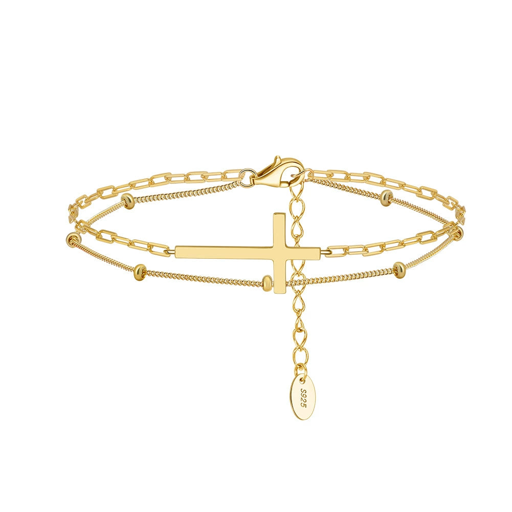 FaithLine™ S925 Sterling Silver Minimalist Double-Layer Cross Bracelet (Gold & Silver Edition)
