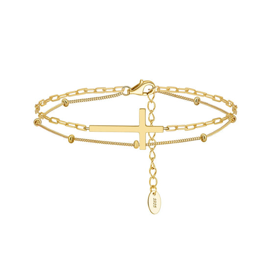 FaithLine™ S925 Sterling Silver Minimalist Double-Layer Cross Bracelet (Gold & Silver Edition)