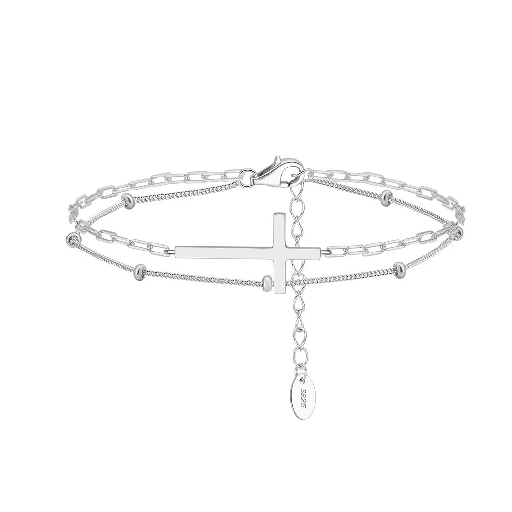 FaithLine™ S925 Sterling Silver Minimalist Double-Layer Cross Bracelet (Gold & Silver Edition)
