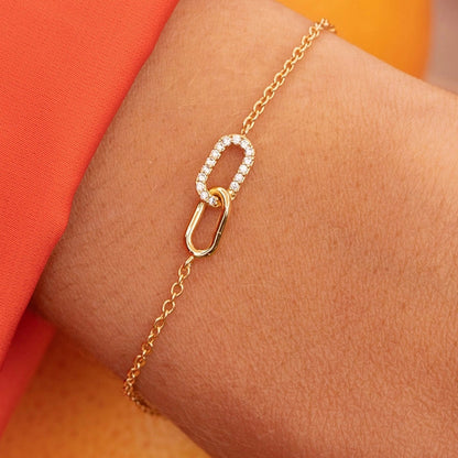 Celeste Cross-Link Zircon Bracelet-925 Sterling Silver Minimal Elegance